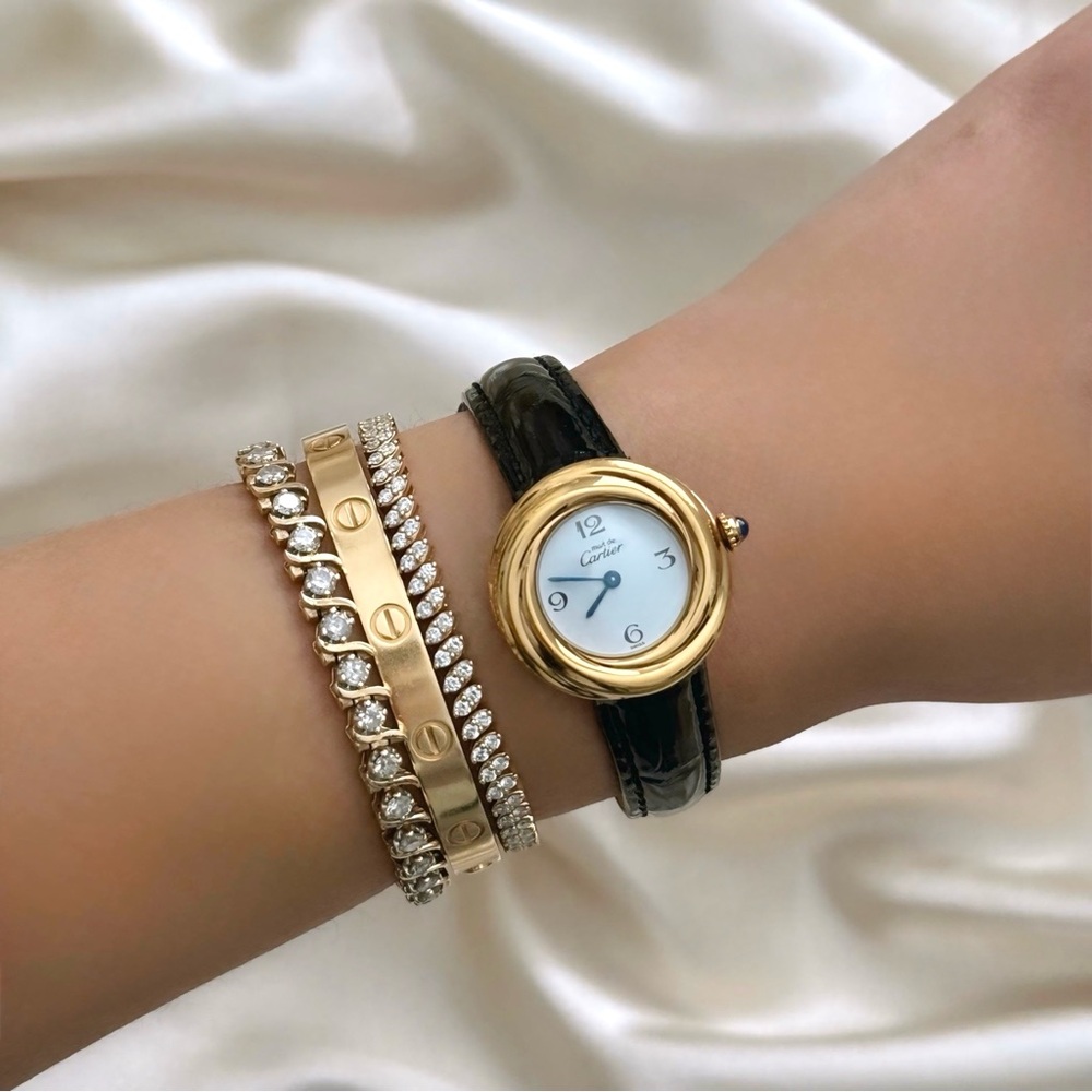 AUTHENTIC RARE VINTAGE CARTIER TRINITY WATCH - WITH BOX & EXTRA LEATHER STRAPS - Picture 2 of 15